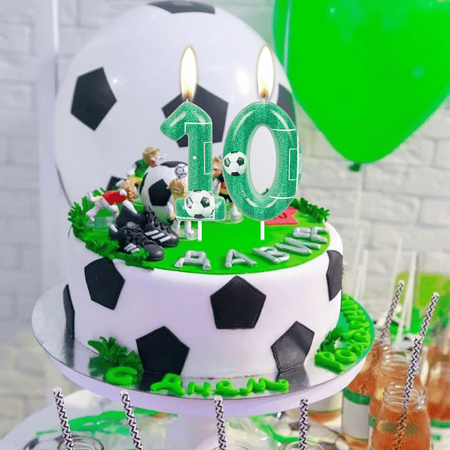 Velas de 10.º cumpleaños de fútbol verde Vela número 10 Deco