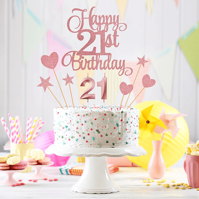 Decoración para tarta de 21 cumpleaños velas de 21 cumpleaño