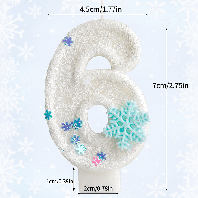 Velas de cumpleaños con temática de nieve congelada blanca v