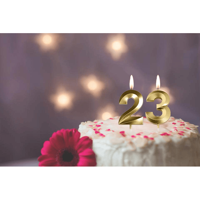 Velas doradas de cumpleaños 23 y 32 adorno dorado para tarta