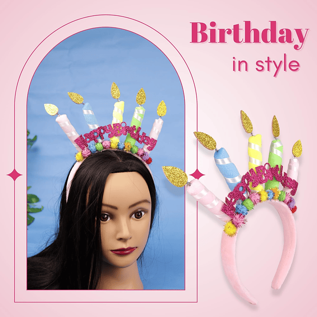 Diadema con pancarta de feliz cumpleaños con velas accesorio