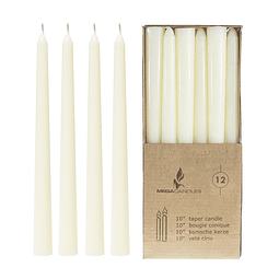 Mega Candles 12 velas cónicas de color marfil sin perfume ve