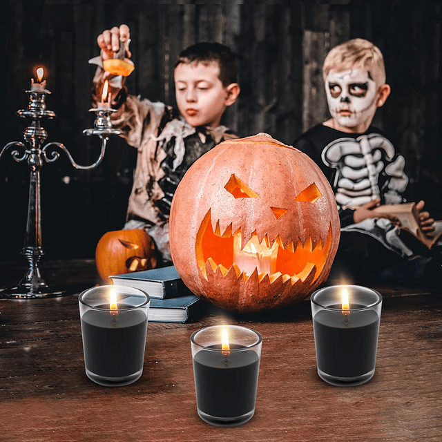 Juego de 12 velas votivas negras para calabaza de Halloween