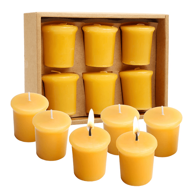 Juego de 6 velas votivas de cera de abejas hechas a mano par