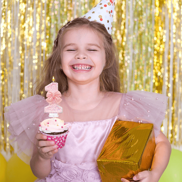 Velas para tartas de cumpleaños purpurina rosa con velas par