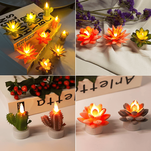 Velas de cactus suculentas 9 unidades velas de té con pilas