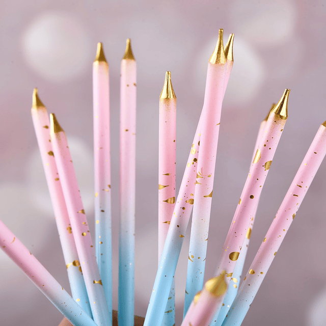 Velas de cumpleaños largas y finas de color rosa azul y dora