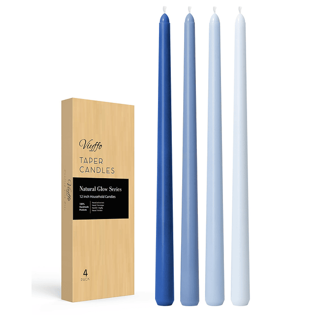 Velas cónicas de 12 pulgadas color azul juego de 4 sin perfu