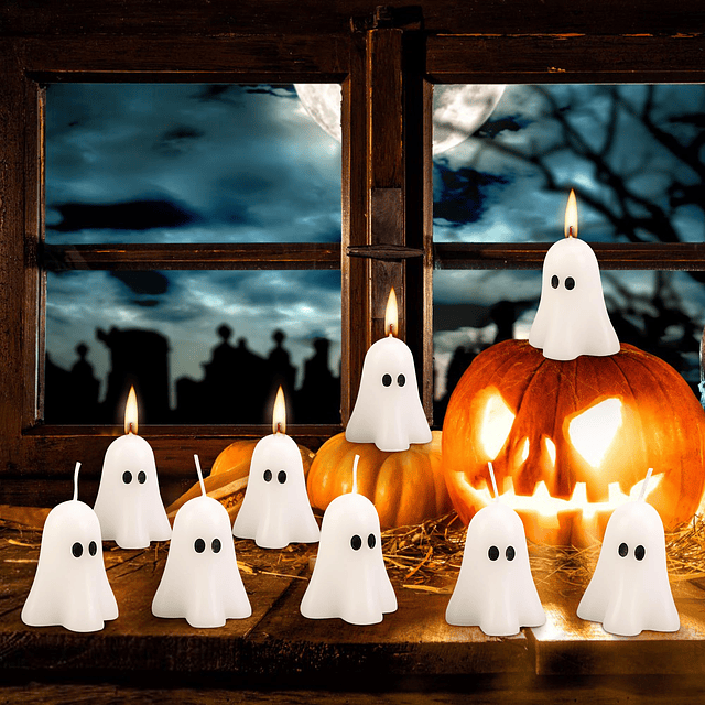 10 velas fantasma de Halloween de 2.3 x 1.6 pulgadas velas b