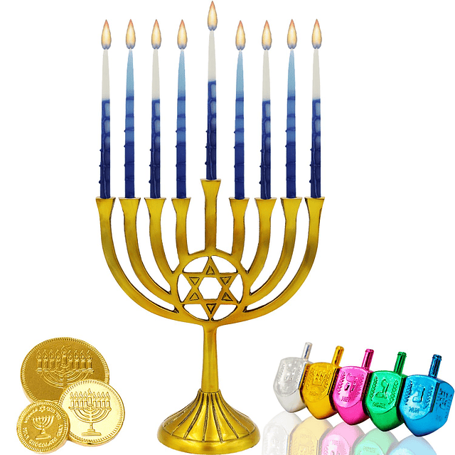 Velas menorá de Hanukkah de lujo cónicas color azul pastel y