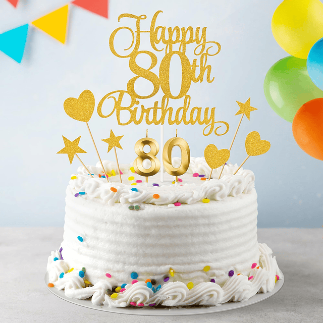 Decoración para tarta de 80 cumpleaños velas de 80 cumpleaño