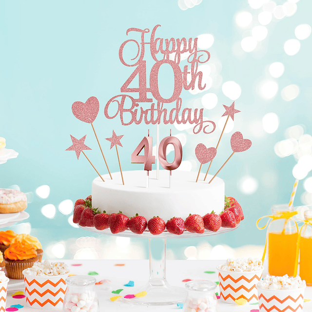 Decoración para tarta de 40 cumpleaños velas de 40 cumpleaño