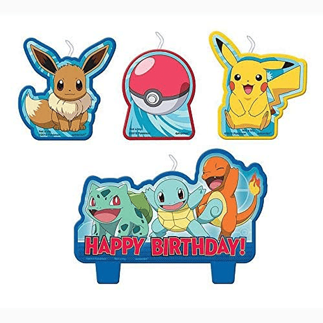 Juego de velas con personajes de cumpleaños de Pokémon 4 pie