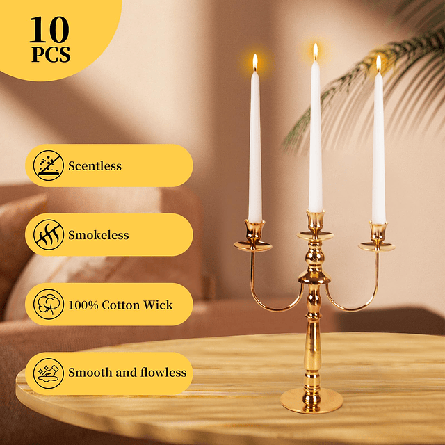 KONNI Velas cónicas blancas de 10.0 in candelabros altos sin