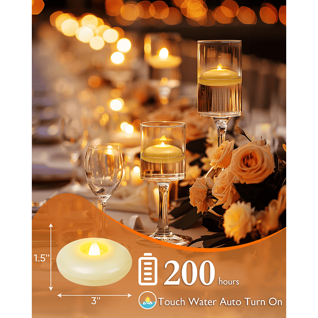 Paquete de 24 velas flotantes LED sin llama de 3.0 in 200 ho