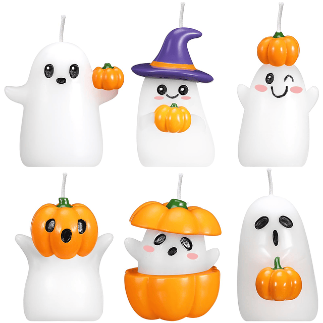 6 Piezas de Velas de Fantasma de Halloween con Calabazas Lin