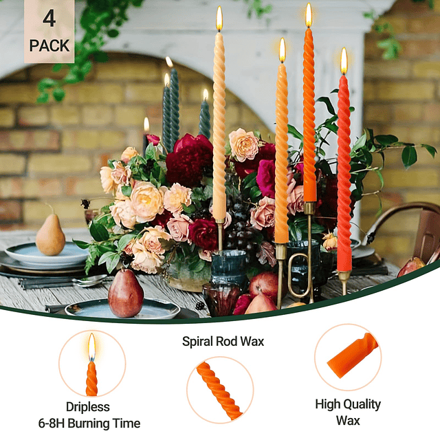 Velas cónicas en espiral de 10 pulgadas para decoración del