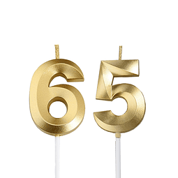 Velas doradas de cumpleaños 65 y 56 adorno dorado para tarta