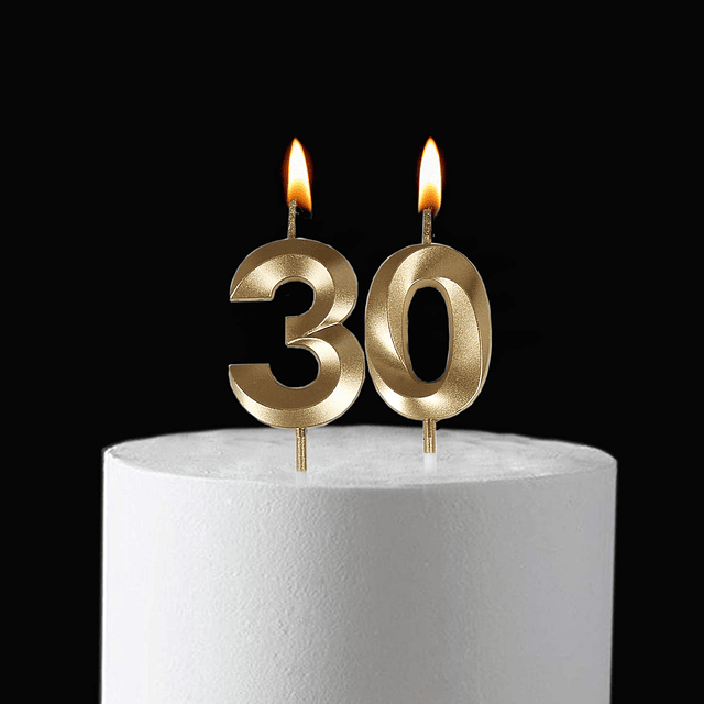 Velas de 30 cumpleaños decoración dorada para tarta número 3