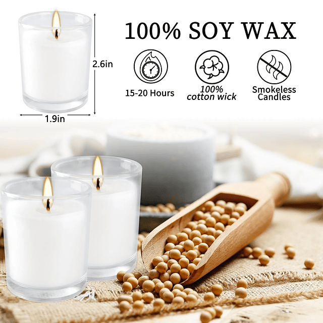 Paquete de 20 velas votivas sin perfume de color blanco cáli