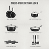 Juego de Baterías de Cocina de Inducción de 15 Piezas, Juego