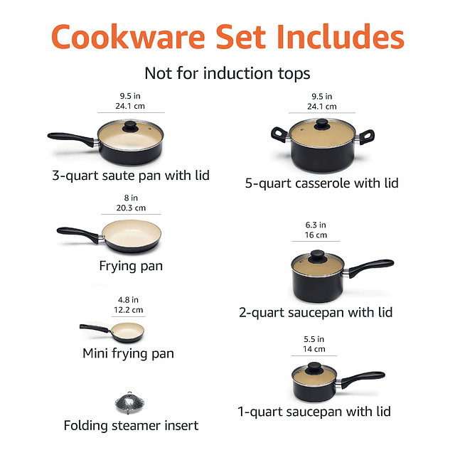 Juego de ollas y sartenes antiadherentes de cerámica, 11 pie