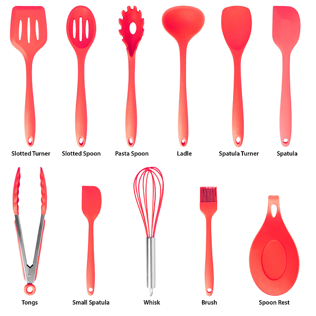 MegaChef Tool Juego de utensilios de cocina, 12 piezas, rojo