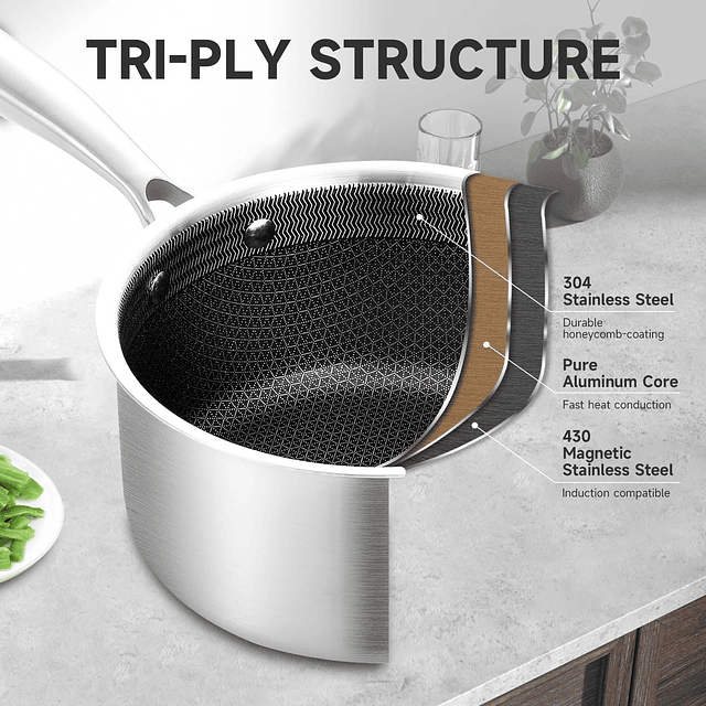 Juego de cacerolas antiadherentes híbridas de acero inoxidab