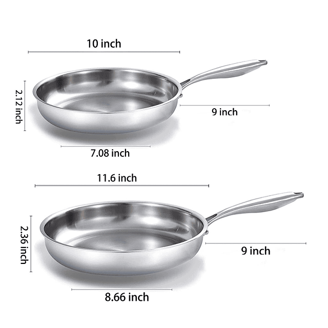 Juego de sartenes de acero inoxidable de tres capas, 9 y 11