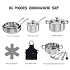 Juego de Baterías de Cocina de Acero Inoxidable de 16 Piezas