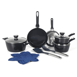 Hawke, batería de cocina de 14 piezas, negro/azul