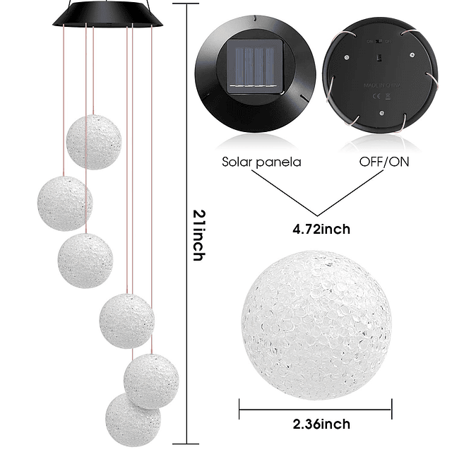 Carillones de viento solares que cambian de color, luz LED c