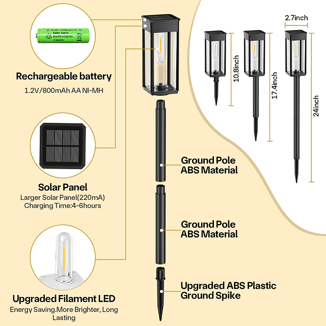 Paquete de 8 luces solares para caminos, luces solares para