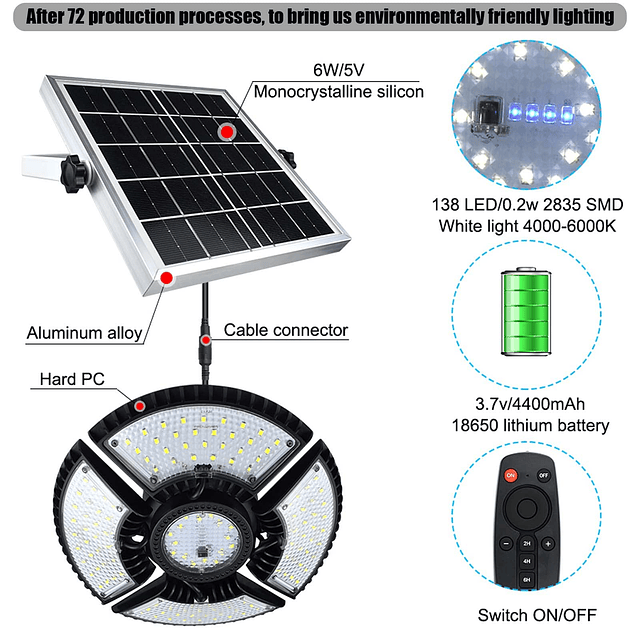 Luz solar para cobertizo de jardín IP65 para exteriores e in