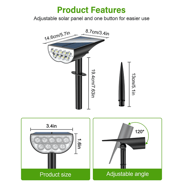 Luces solares para exteriores, impermeables, IP65, 3 modos d