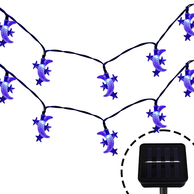 Guirnalda de luces solares con forma de estrella y luna, imp