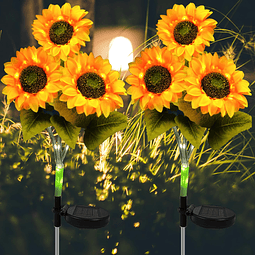 Paquete de 2 luces solares de girasol decoración al aire lib