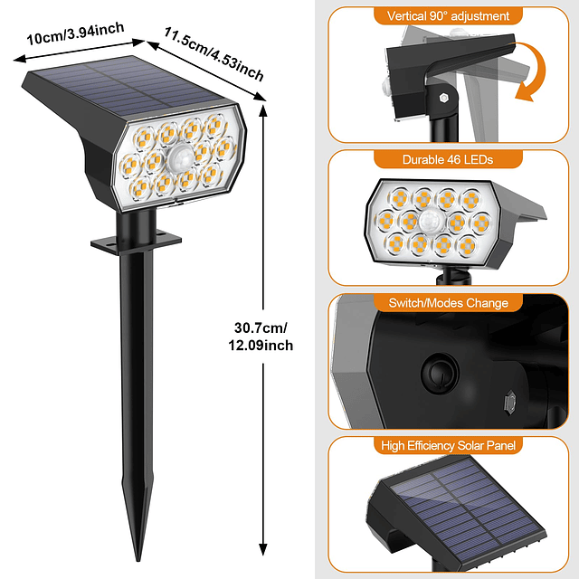 Luces solares para exteriores con sensor de movimiento, paqu