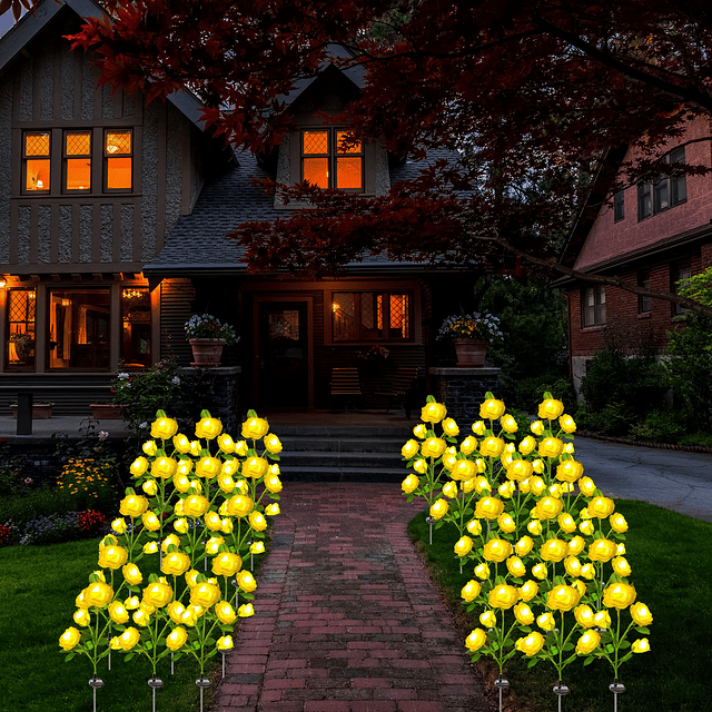 Luces solares de jardín, paquete de 2 con 10 flores de rosas