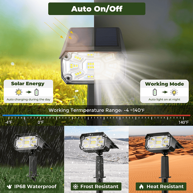 Paquete de 6 focos solares para exteriores, impermeables IP6