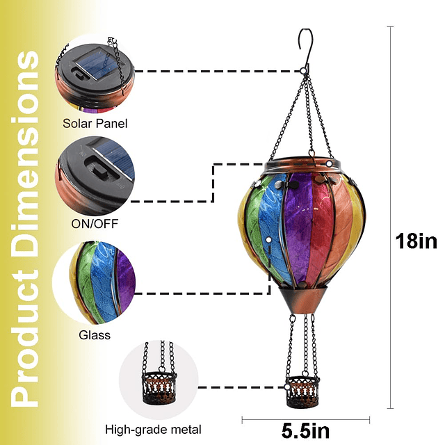 Linterna solar con globo aerostático con llama parpadeante,