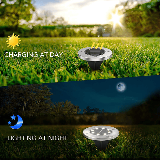 Elite 8LED Luz solar de suelo de acero inoxidable para céspe