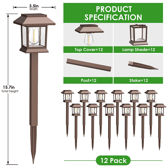 Luces solares para caminos al aire libre, paquete de 12 luce