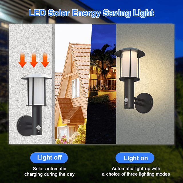 Luces solares para exteriores con sensor de movimiento, apli