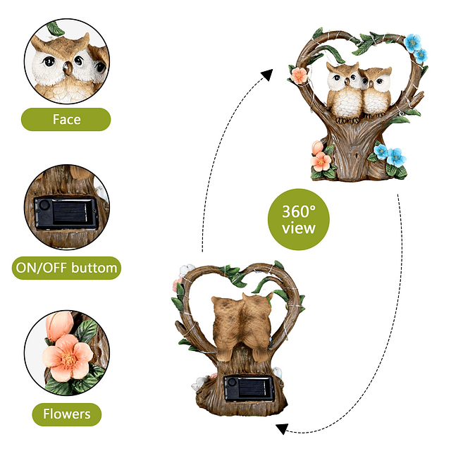 Luz solar de jardín con diseño de búho, figuras solares, esc