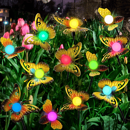 Luces solares de jardín con mariposas, 12 LED, luciérnagas,