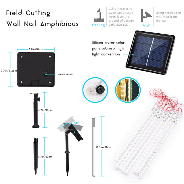 Cadena de luces navideñas para exteriores con energía solar