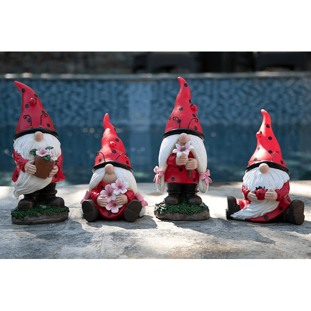 Jardín Gnomo Mariquita Sombrero Rojo Estatua Solar de Jardín