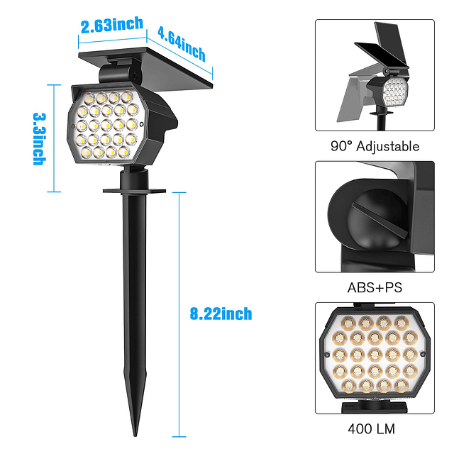 Focos solares para exteriores, 23 LED, iluminación de paisaj