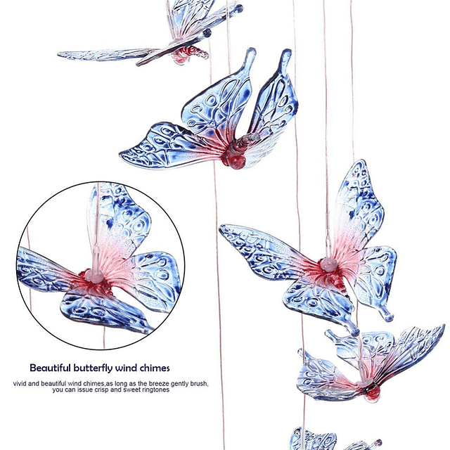 Carillones de viento de mariposa solares para exteriores, lu